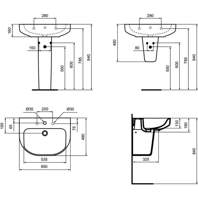 Playa Wall Pedestal For Basin (65/55) Cm IDEAL STANDARD