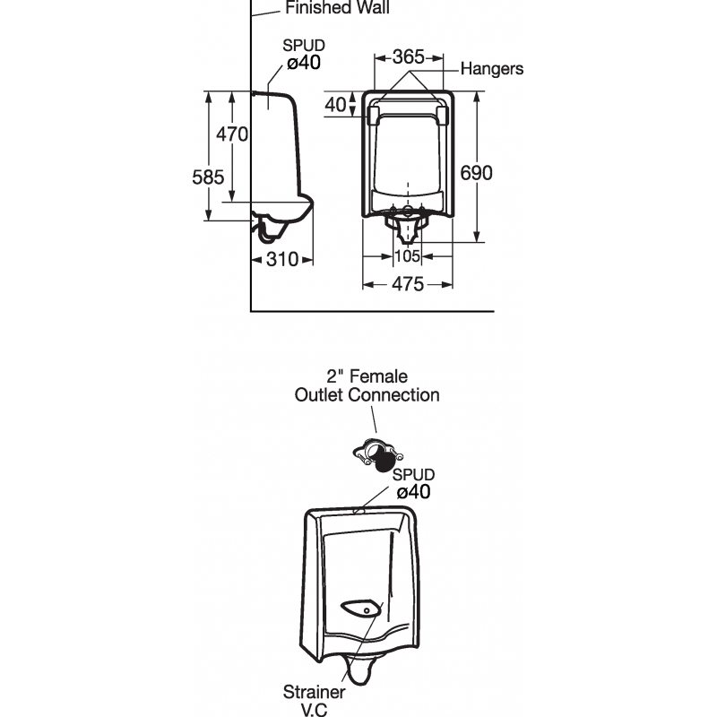 Washbrook urinal with douche back inlet IDEAL STANDARD
